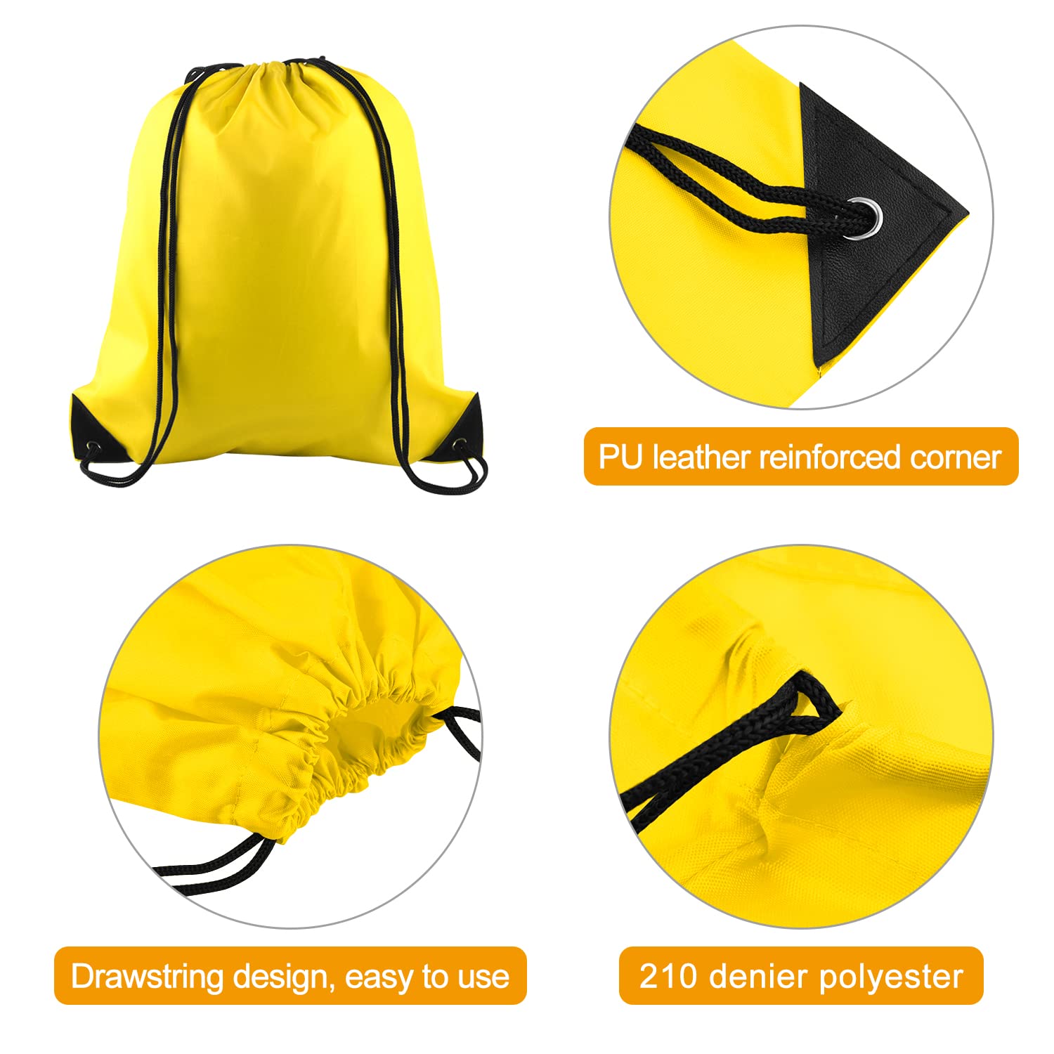 PLULON 25 Pcs Yellow Drawstring Backpack Bags Bulk String Backpack Cinch Sack Pull Sport Gym Backpack Bags for Yoga Traveling Outdoor Sports