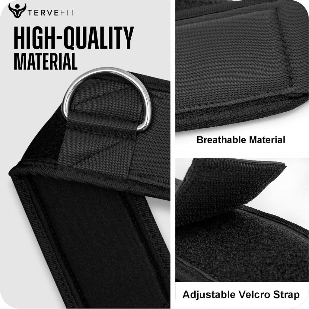 Tervefit Ankle Straps - Neoprene Padded Fitness Cuffs for High Strength Exercises | Black (2 Pack)