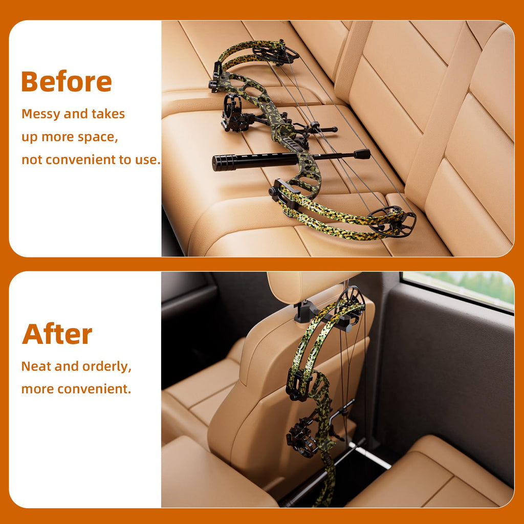 Universal Bow Hanger for Truck, Bow Holder for Headrest, Easy To Install, Quick Attach Bows Hooks for Vehicle Hunting Storage & Archery Transport, Durable Gear Organizer Hanger for Car, Truck & SUV