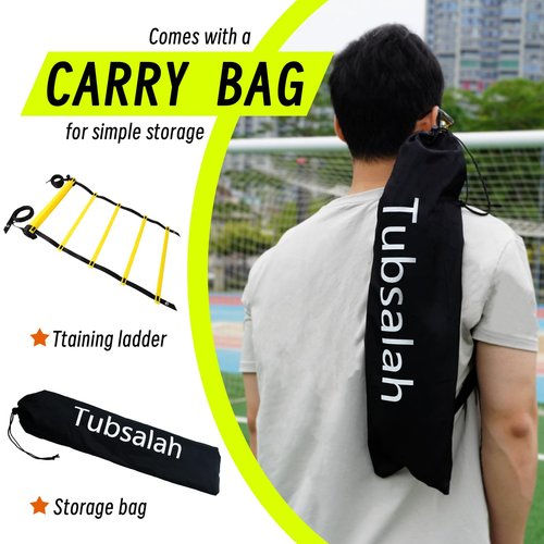 Tubsalah 20ft Adjustable Agility Ladder with Carry Bag – Football Training Equipment & Speed Ladder for Soccer, Basketball – Agility Training Equipment for Footwork Drills （2Pack）