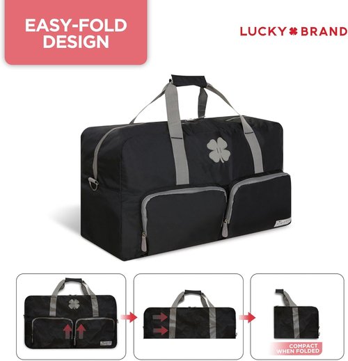 Lucky Travel Duffel Bag - 65L Foldable Gym & Travel Bag for Men & Women with Adjustable Strap | Black