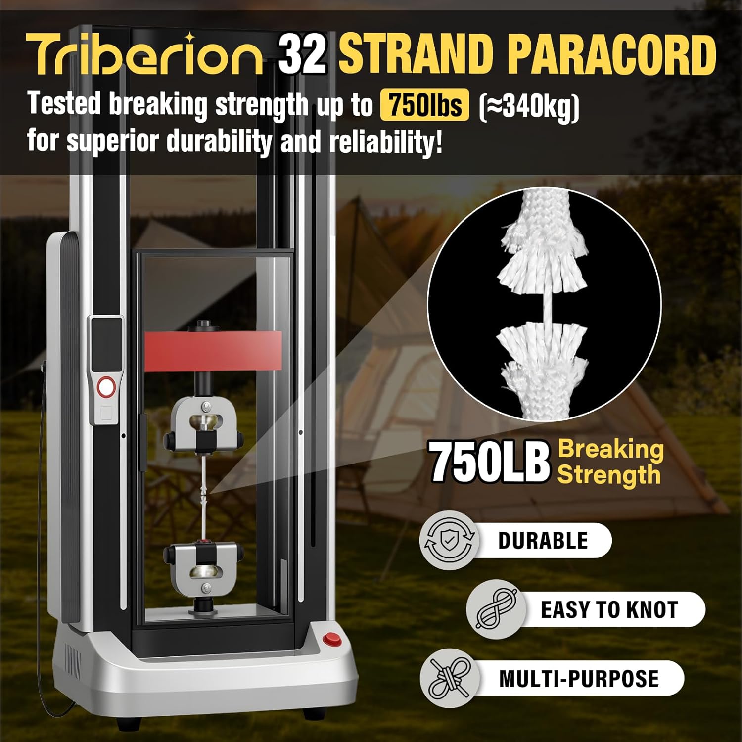 Paracord 750 lb - 100ft Heavy Duty 12-Strand Parachute Cord | Ideal for Camping, Survival Gear, and Crafts - White