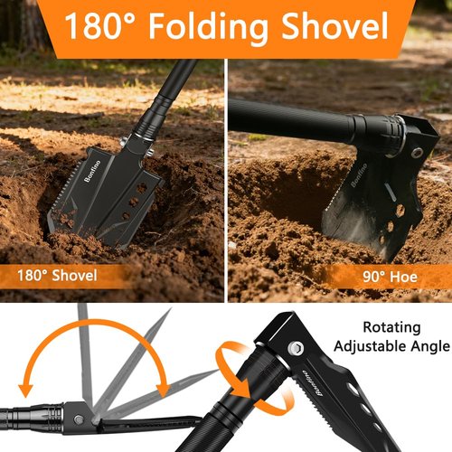 Bonfino Foldable Camping Shovel - 30.4" High Carbon Steel Portable Multitool Entrenching Tool for Backpacking, Hiking, Survival & Car Emergency - Versatile & Sturdy