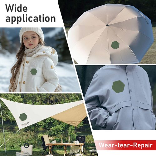 ZESION 16 Pcs Down Jacket Repair Patches - Highly Effective Repair of Nylon Fabric, Waterproof Self-Adhesive Repair Patch for Down Jackets, Tents, Raincoats, Outdoor Equipment (Army Green)