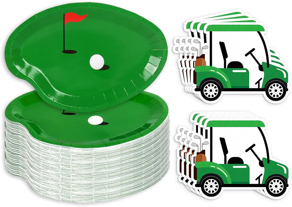 Whaline Golf Party Plates & Napkin Set - 90 Pcs Green Sport Ball Design for Hole in One Celebrations, Serves 40