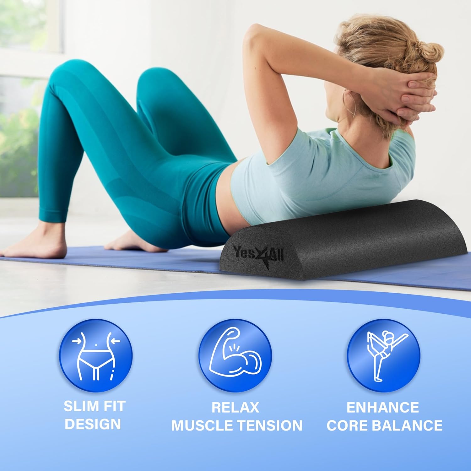 Yes4All Medium Firm PE Foam Roller - Ideal for Post-Workout Relaxation & Back Massage | 24-Inch Black