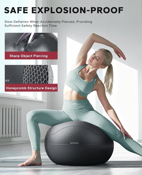 HAPBEAR Exercise Ball - Anti-Burst Slip-Resistant Yoga & Pilates Ball for Core Training | 22''/26''/30'' with Quick Pump & 3 Resistance Bands