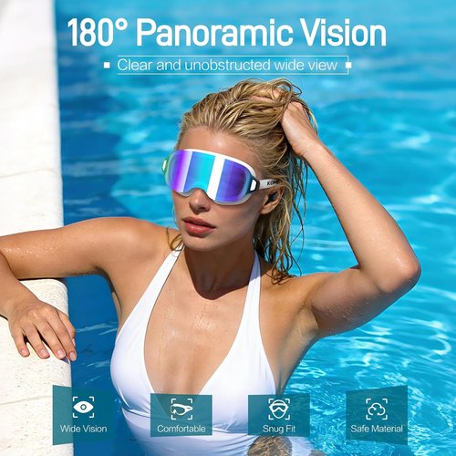 Adult Swim Goggles - Frameless Wide View Anti-Fog UV Protection | 2-Pack for Men, Women & Youth