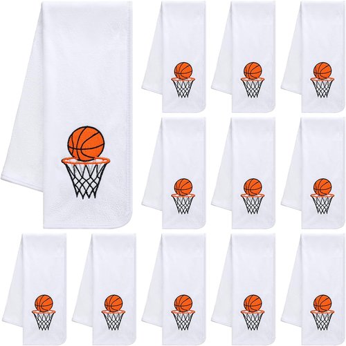 Fanfanwin Microfiber Basketball Towels - 12 Pcs Embroidered Sports Team Gifts | 11.81 x 27.56 Inch (White)
