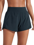 CRZ YOGA 2 in 1 Double Layer Running Shorts for Women 3" - High Waisted for Athletic Tennis Workout with Zip Pockets True Navy Small