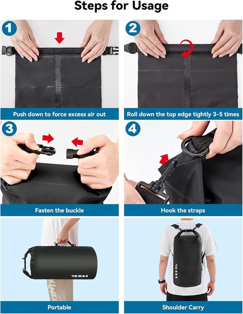 HEETA Waterproof Dry Bag - Lightweight Roll Top Storage Backpack with Emergency Whistle | 5L/10L/20L/30L/40L Options for Travel, Kayaking, Camping, Beach