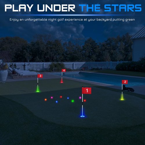KINGTOP LED Golf Hole Lights (4-Pack) - Battery Operated, Anti-Glare Lens, Glow in The Dark Putting Cup Light, Easy C-Shaped Installation, Ideal for Night Golf, Putting Green Parties
