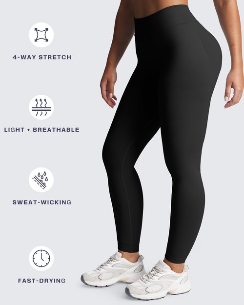 Aoxjox Women's Impact Seamless Workout Leggings Low Waist Hidden Scrunch Butt Lifting Athletic Yoga Pants 24" (Black, Medium)