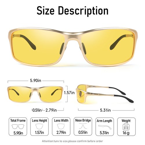 BIRCEN Night Vision Glasses for Driving: Al-Mg Metal Yellow Anti-Glare Night Glasses Reduce Eye Strain for Drivers Rain Snow