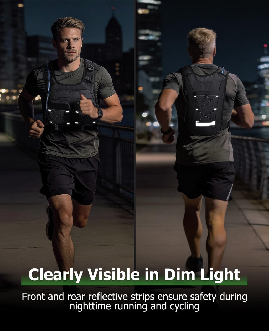 NOOLA Running Vest with 2L Water Bladder, Reflective Hydration Backpack for Men Women, Lightweight Chest Pack with Phone Pocket Adjustable Running Backpack for Marathon Fishing Cycling Hiking, Large