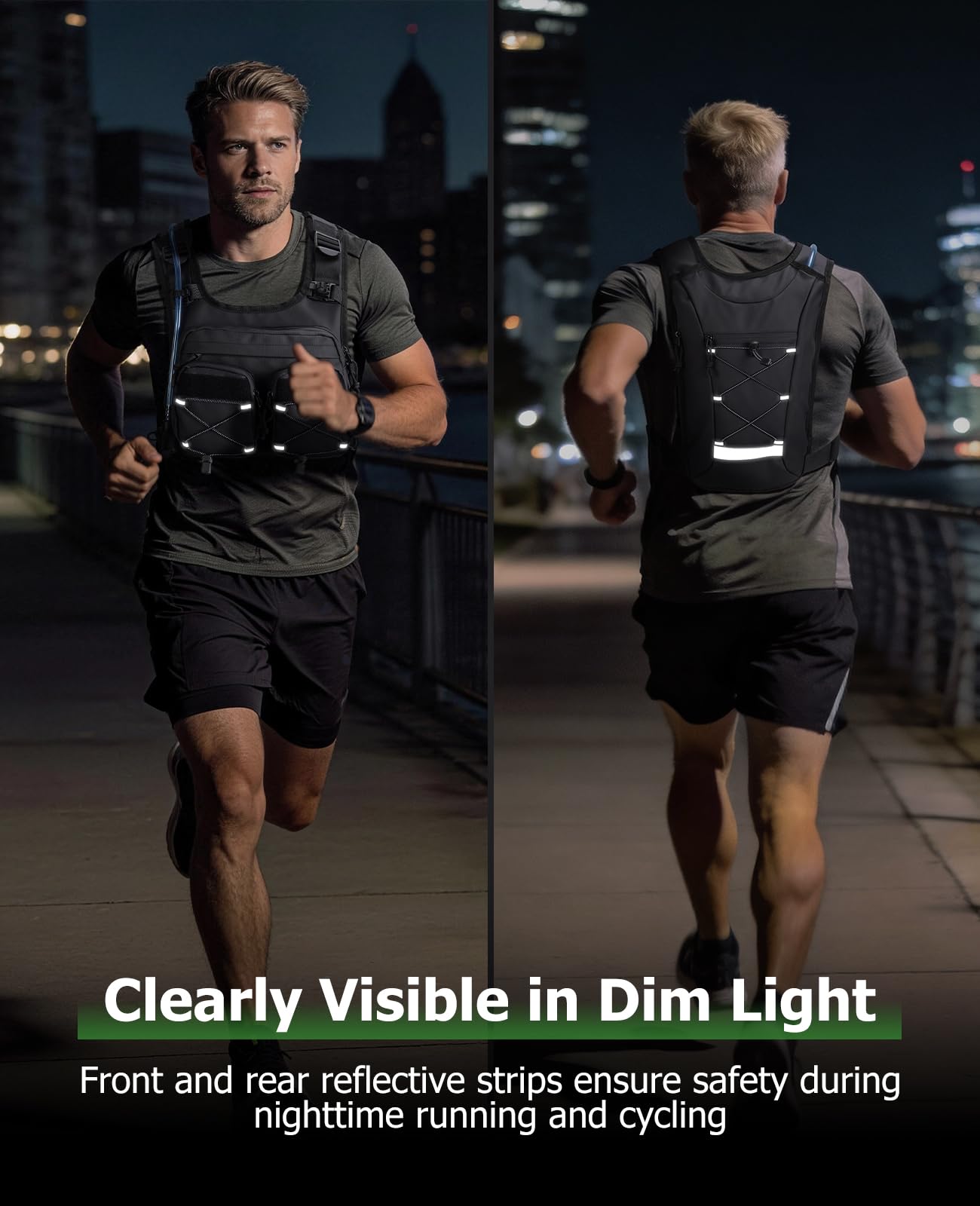 NOOLA Running Vest with 2L Water Bladder, Reflective Hydration Backpack for Men Women, Lightweight Chest Pack with Phone Pocket Adjustable Running Backpack for Marathon Fishing Cycling Hiking, Large