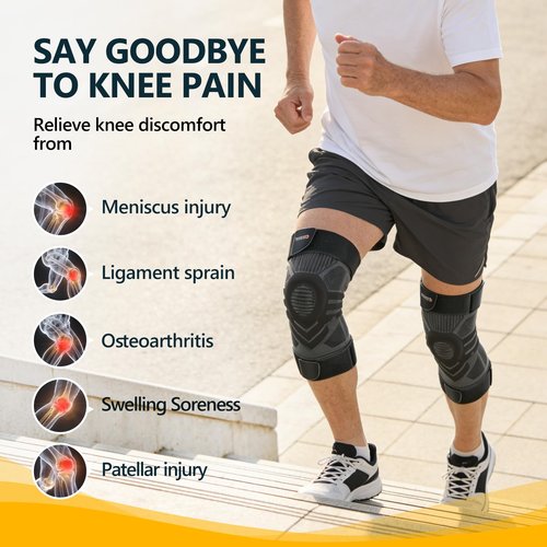 YIMED 2 Pack Knee Brace for Men and Women with Patella Gel Pad and Side Stabilizers, Knee Compression Sleeves for Weightlifting & Cross Training, Knee Support for Walking, Running, Arthritis