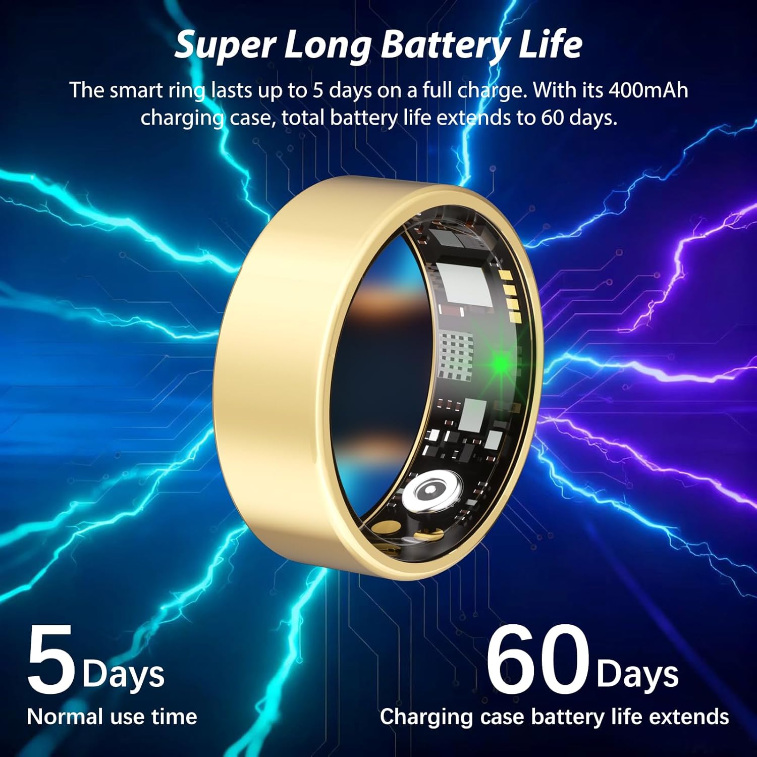 Smart Health - Fitness Ring for Men & Women | Heart Rate, Blood Oxygen & Sleep Tracker - Gold, Size 8