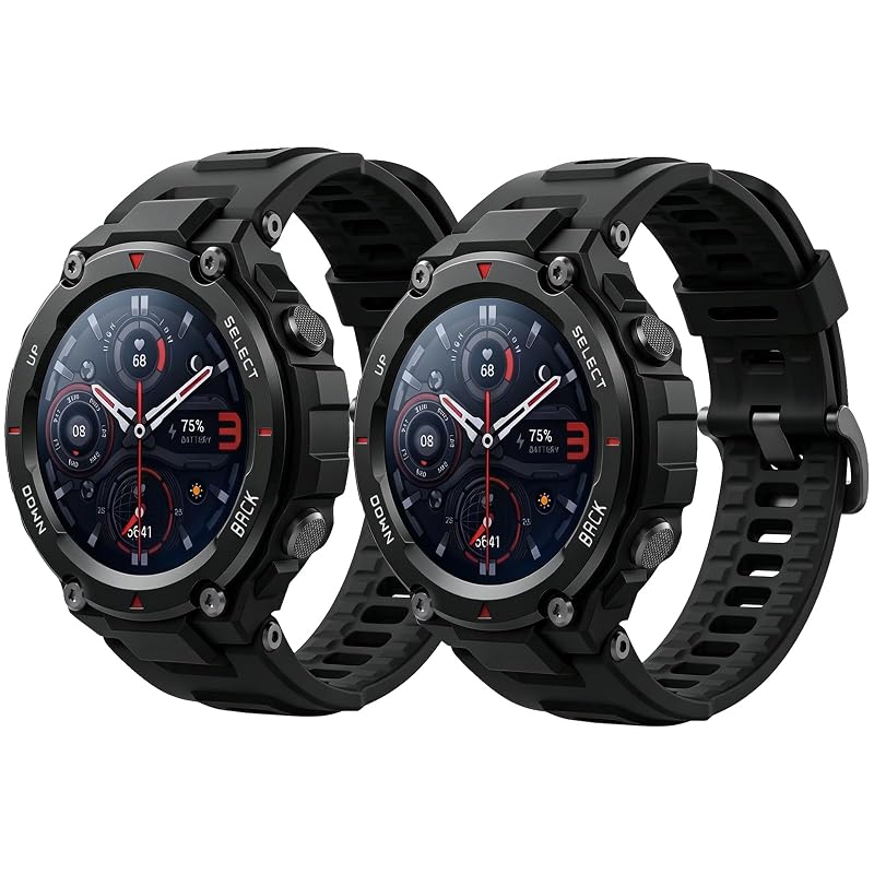 2 Pack Waterproof Bands for Amazfit T-Rex / T-Rex Pro - Soft Silicone Watch Bands, Black