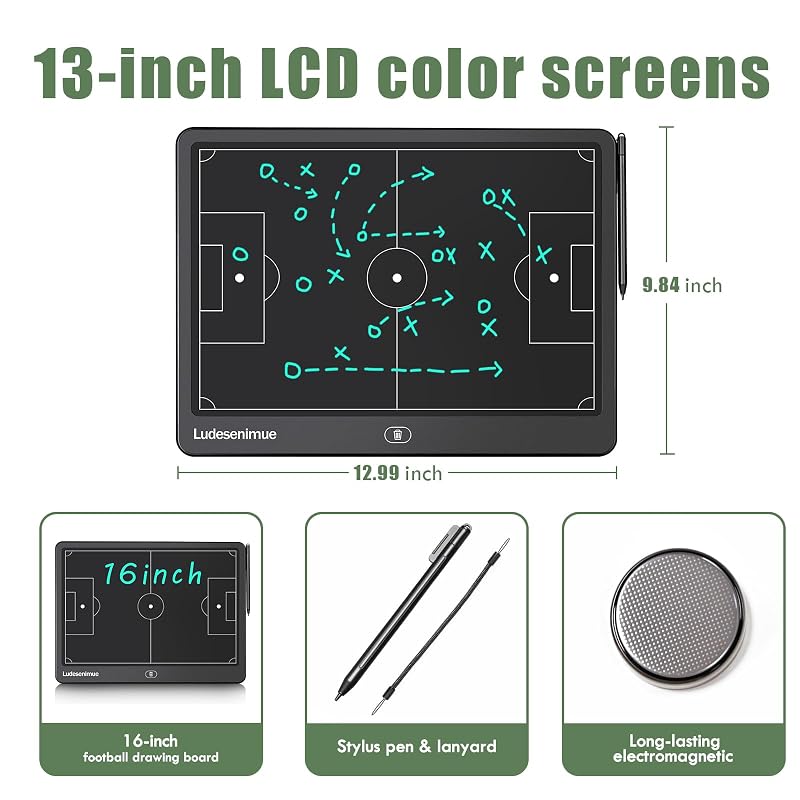 16 Inch LCD Soccer Coaching Board - Electronic Tactics Whiteboard with 9" x 12" Variation