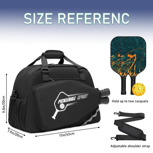 BISKLNDN Pickleball Bag for Women and Men, Pickleball Tote Bag with Various Zipper Pockets for Balls, Paddles, Shoes, Movil Phone and Power Bank with a Fence Hook, Black