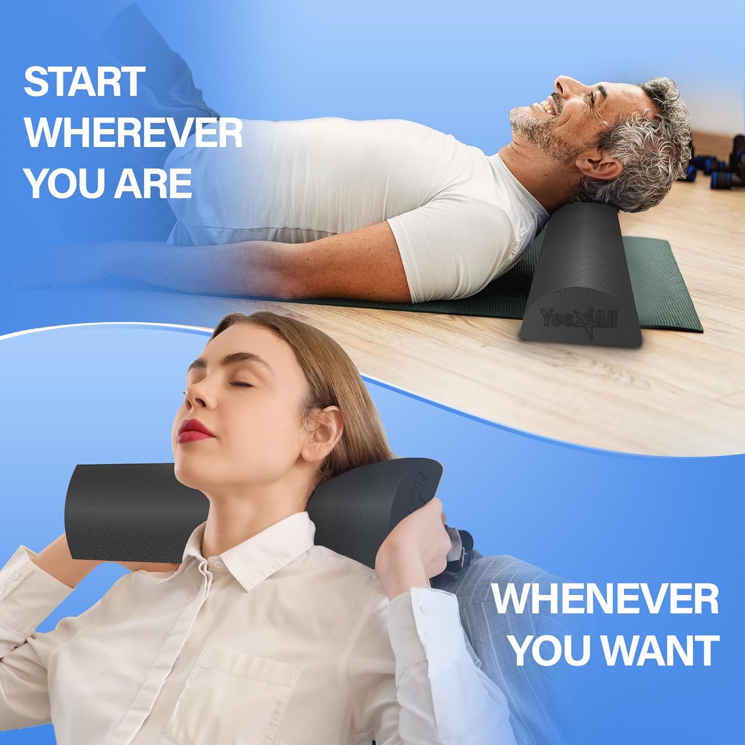 Yes4All Medium Firm PE Foam Roller - Ideal for Post-Workout Relaxation & Back Massage | 24-Inch Black