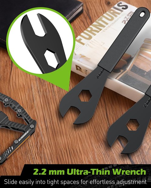 Pawfly 5 Pcs Bike Cone Wrench Set Tool, (13, 14, 15, 16, 17 mm) Slim Open End Spanner Tool Kit for Bicycle Wheel Hub Repair, Axle Nut Remover & Bearing Adjuster, Black