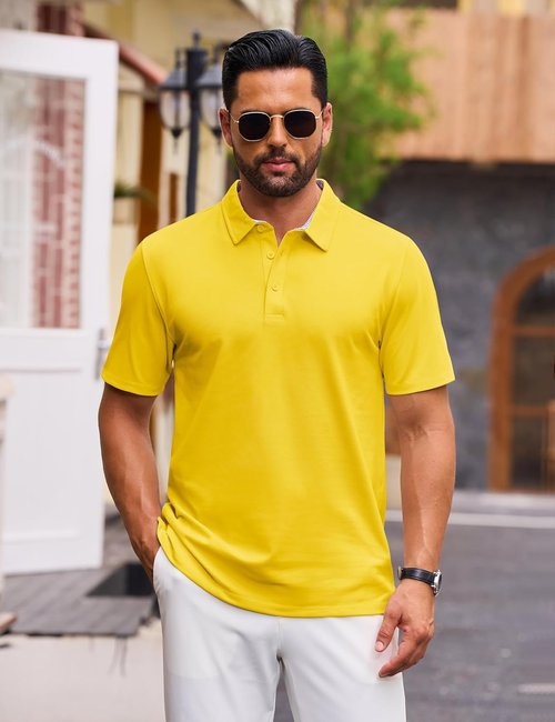 Cotrasen Men's Polo Shirt - Short Sleeve Cotton Pique Golf Tee | Classic Fit Casual Performance