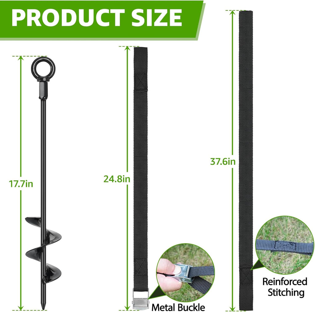 Tinnmao Basketball Hoop Anchor Kit - Heavy Duty 18'' Steel Anchors with Adjustable Straps for High Wind Stability