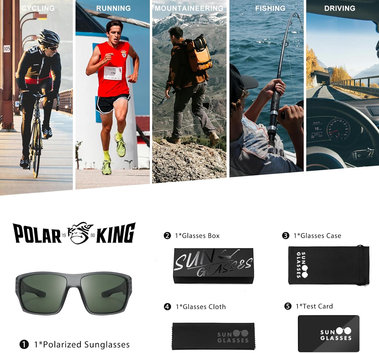 POLARKING Polarized Sports Sunglasses - UV400 Protection for Men & Women | Square Frame, Ideal for Cycling & Fishing