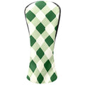 Golf Club Covers Geometric Green White Checkered Driver Headcover, Leather Golf Club Head Covers for Driver Fairway Woods Waterproof Golf Headcovers with Anti-Scratch Lining for Men Women