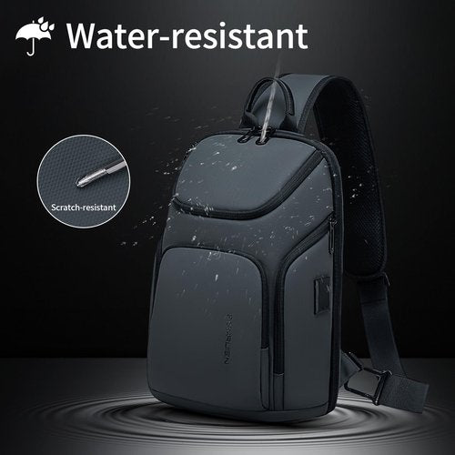 FENRUIEN Grey Sling Bag, Lightweight Crossbody Bag with USB, Sling Backpack Shoulder Chest Pack for Men Casual Rucksack for Daypack/Hiking/Travel/Sports