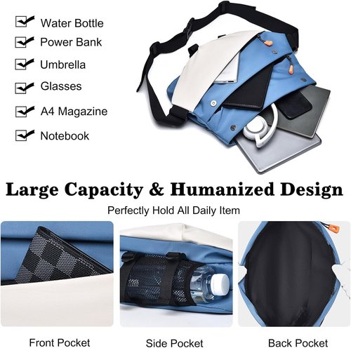 FANDARE Casual Sling Crossbody Bag - Lightweight Tactical Backpack for Men | Black & White