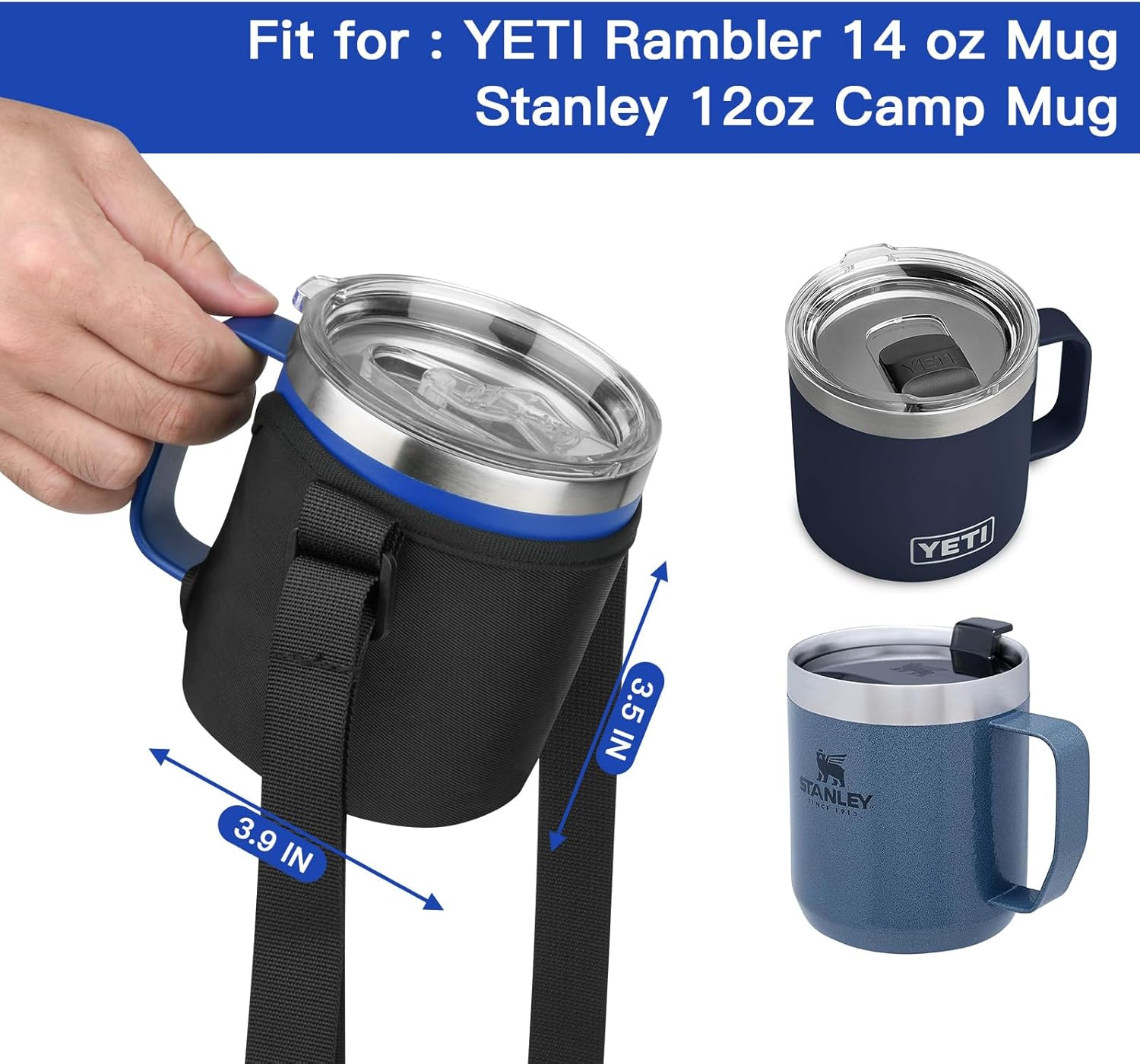 YETI Water Bottle Carrier Bag - Adjustable Nylon Sling Sleeve for 14 oz Rambler Mug | Perfect for Hiking & Camping