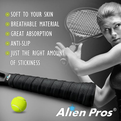 ALIEN PROS Tennis Racket Grip Tape (C-Tac) - Precut and Advanced Tac Feel Tennis Grip 4 Pack Blue - Tennis Overgrip Grip Tape Tennis Racket - Wrap Your Racquet for High Performance