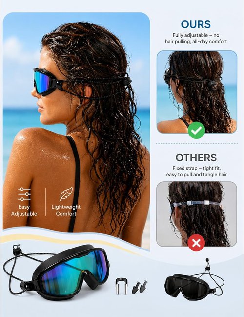 Aegend Kids Swim Goggles - No Leak Anti-Fog Design with Quick Adjust Bungee Strap | Ages 6-14