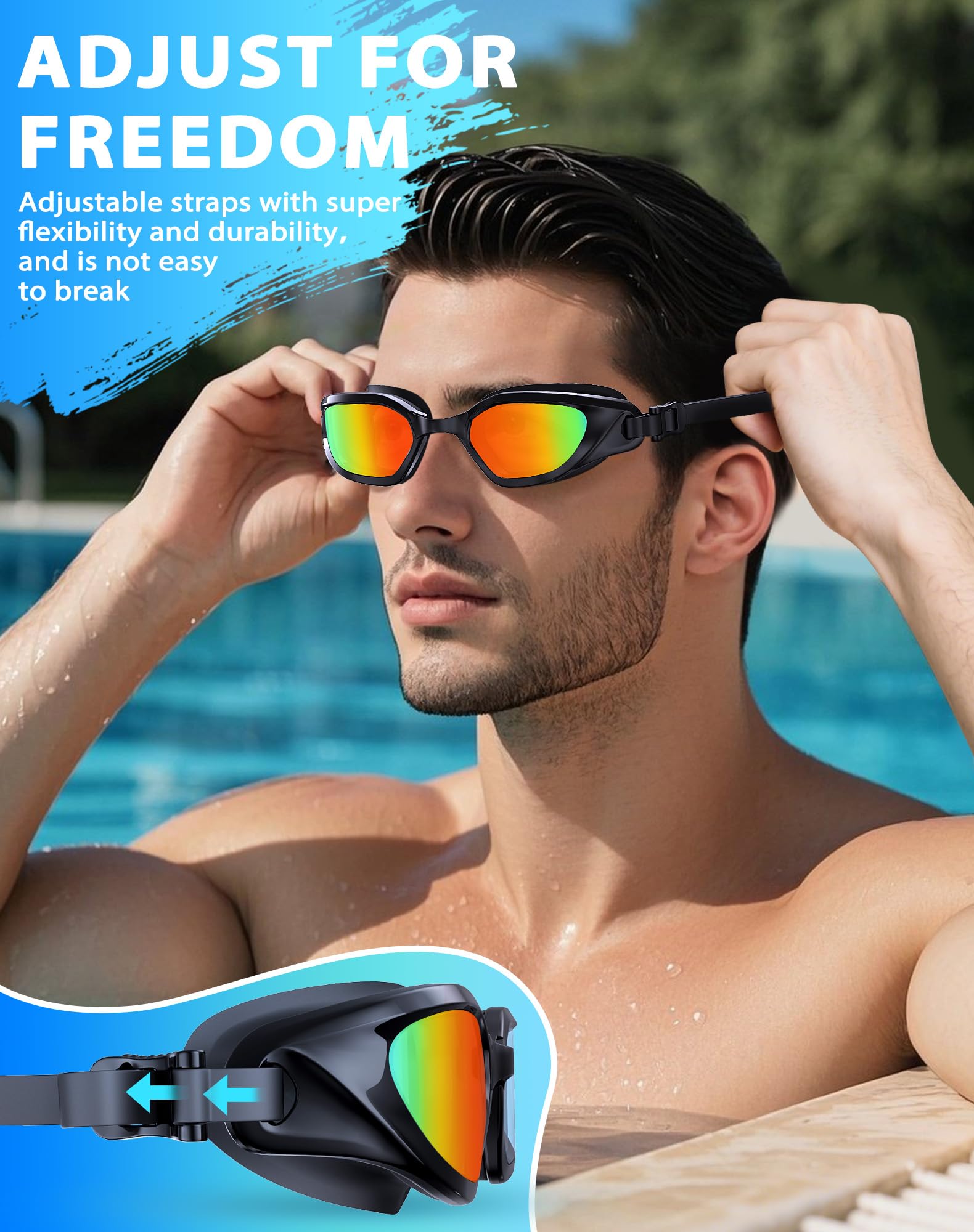 Vegemono Swim Goggles, Unisex Adult Swimming Goggles Anti Fog Anti UV No Leakage Wide View for Men Women Youth
