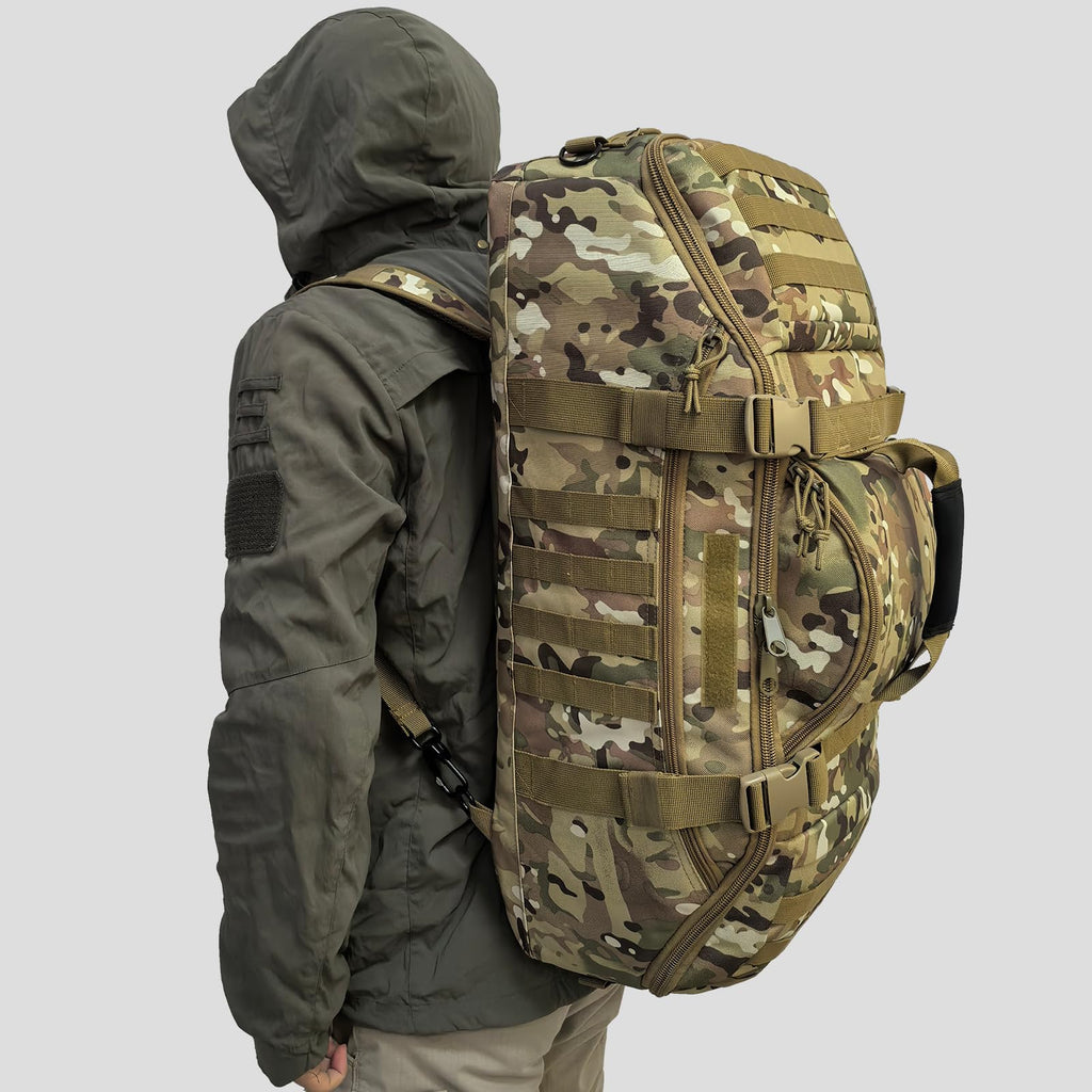Hannibal Tactical 65L Large Duffle Bag, 3-in-1 Tactical Backpack MOLLE Pack for Sports, Gym, Outdoor, CP