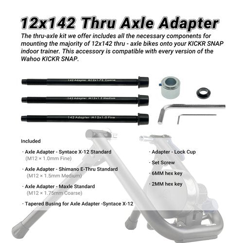 AGILLE 12x142mm Thru Axle Adapter for Wahoo KICKR SNAP Trainer, 12mm x 142mm Bike Adapter Kit with Tools, Compatible with Road & Mountain Bikes, High-Strength Material Construction, Not for 12x135/148