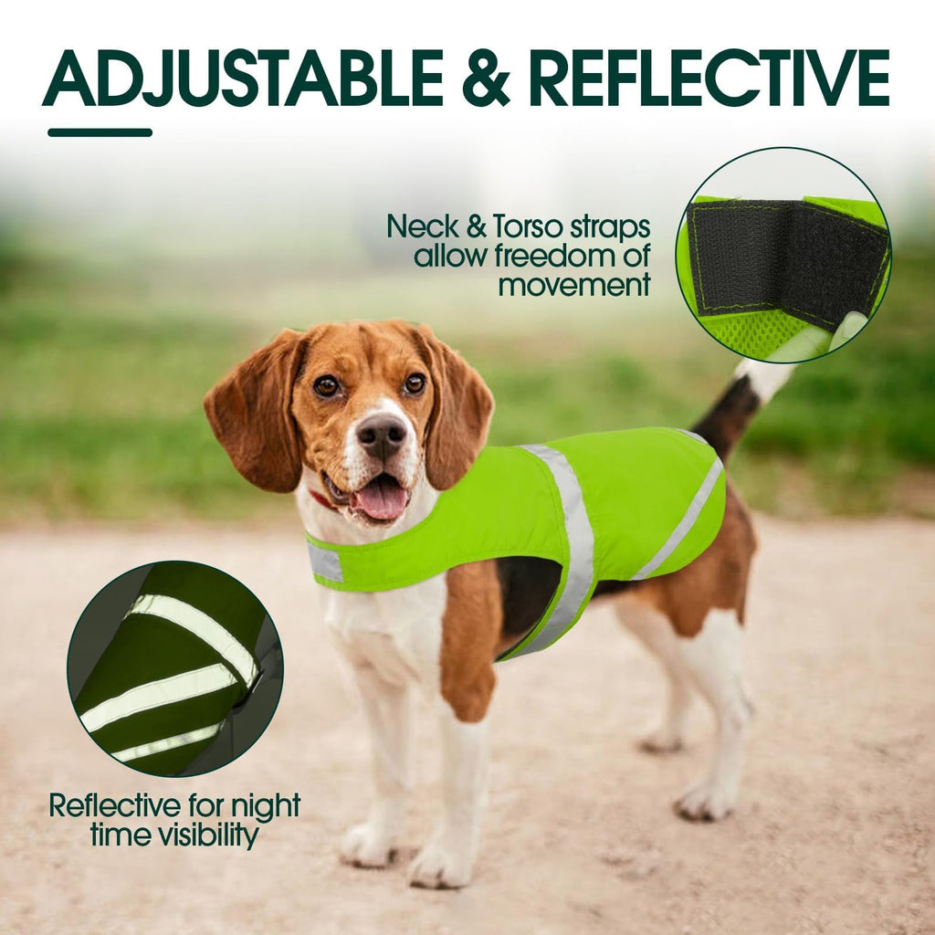 Kuoser Reflective Dog Vest, High Visibility Safety Vest for Medium to Large Dogs, Lightweight Pet Reflective Vests for Hunting Outdoor Activities Walking at Night, Fluorescent Green M