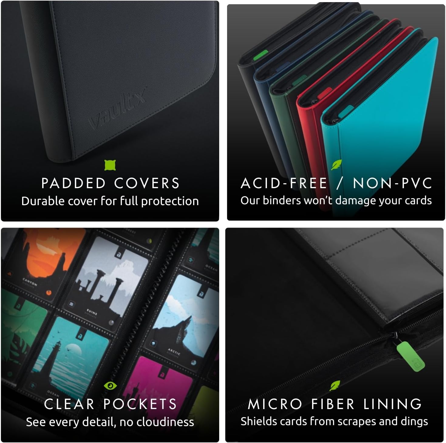 Vault X 9 Pocket Trading Card Binder - Premium Exo-Tec Material, Holds 360 Cards, Black