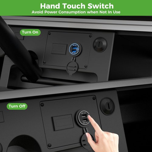 10L0L Golf Cart Dual USB Charger/USB Port/Quick Charge 3.0 USB Outlet Universal fit EZGO Club Car and Yamaha, Also fit Motorcycle,ATV,Boat etc.12V-24V Input