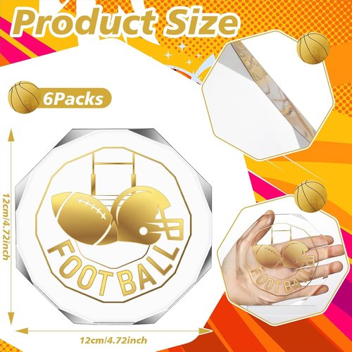 6 Pack Sports Trophy | Acrylic Award Medals - 4.72 x 4.72 Inch Team Prize Gifts for Competitions