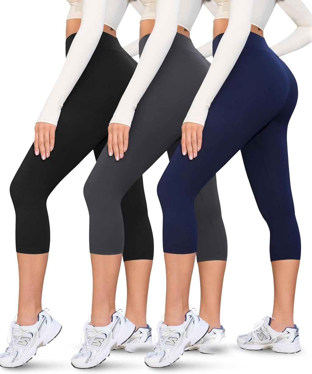 VALANDY Capri Leggings for Women - High Waisted, Soft & Stretchy Yoga Pants | 3 Pack Set