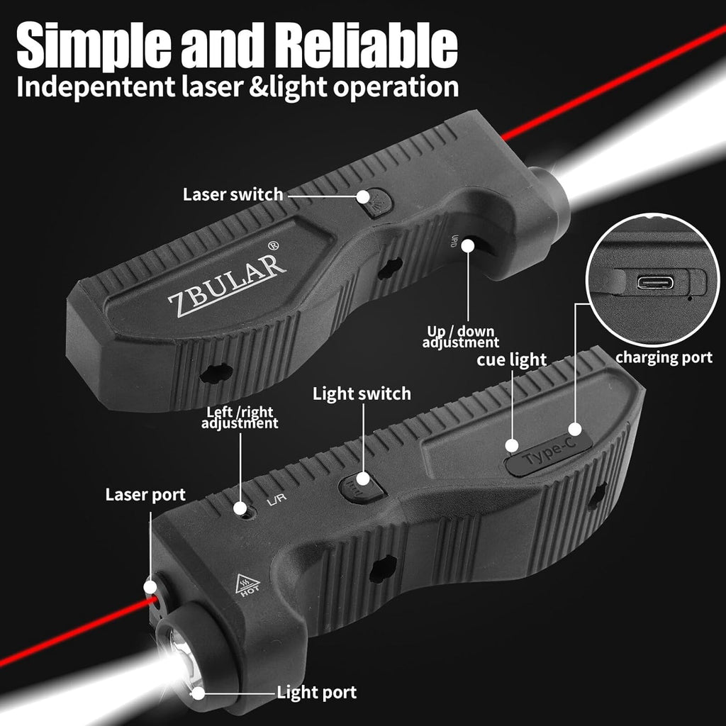 ZBULAR 1650 Lumens Flashlight with Strobe Function & Red Laser Sight - USB-C Rechargeable
