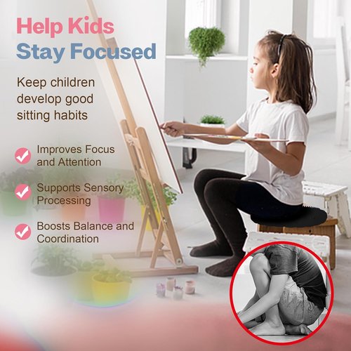 Kisnbld Wobble Cushion - Extra Thick Sensory Seat for Kids | Non-Slip Balance Disc with Pump (13.5in)