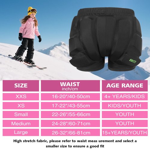 Kids Padded Shorts with Zipper, Crash Butt Pads for Hip Tailbone & Butt, Snowboard Impact Protective Pad Pants for Youth Child