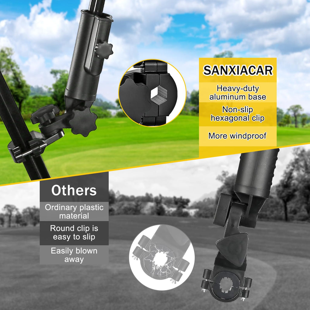 SANXIACAR Heavy-Duty Golf Push Cart Umbrella Holder Aluminum Base 180° Adjustable for Stroller Bike Wheelchair Bicycle Mobility Scooter Beach Chair Universal Windproof Umbrella Mount