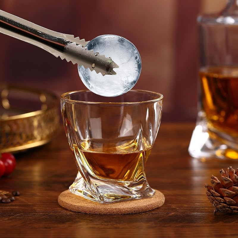Whiskey Glass Gift Set with 2 Crystal Rocks Glasses & 2 Ice Ball Molds - 11 oz Old Fashioned Glasses