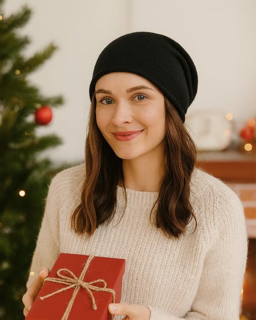 Zylioo XXL Lightweight Beanie for Big Heads, Soft Slouchy Sleep Cap, Large Thin Stretch Knit Hat for Day & Night Comfort Black